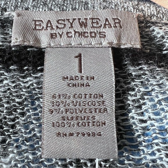 Chico’s Easywear Alastrina Striped Gray Black Open Front Light Knit Cardigan - Picture 4 of 13